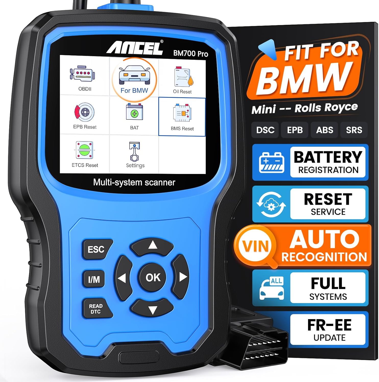 ANCEL BM700 Pro BMW Full-System Scanner (Auto VIN + Battery Registration + Service Resets)
